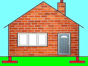 Front view of a house drawing with foundations visible