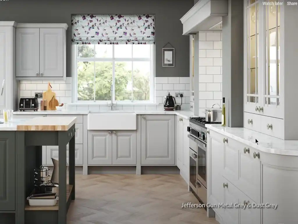 Two tone kitchen with Belfast Sink